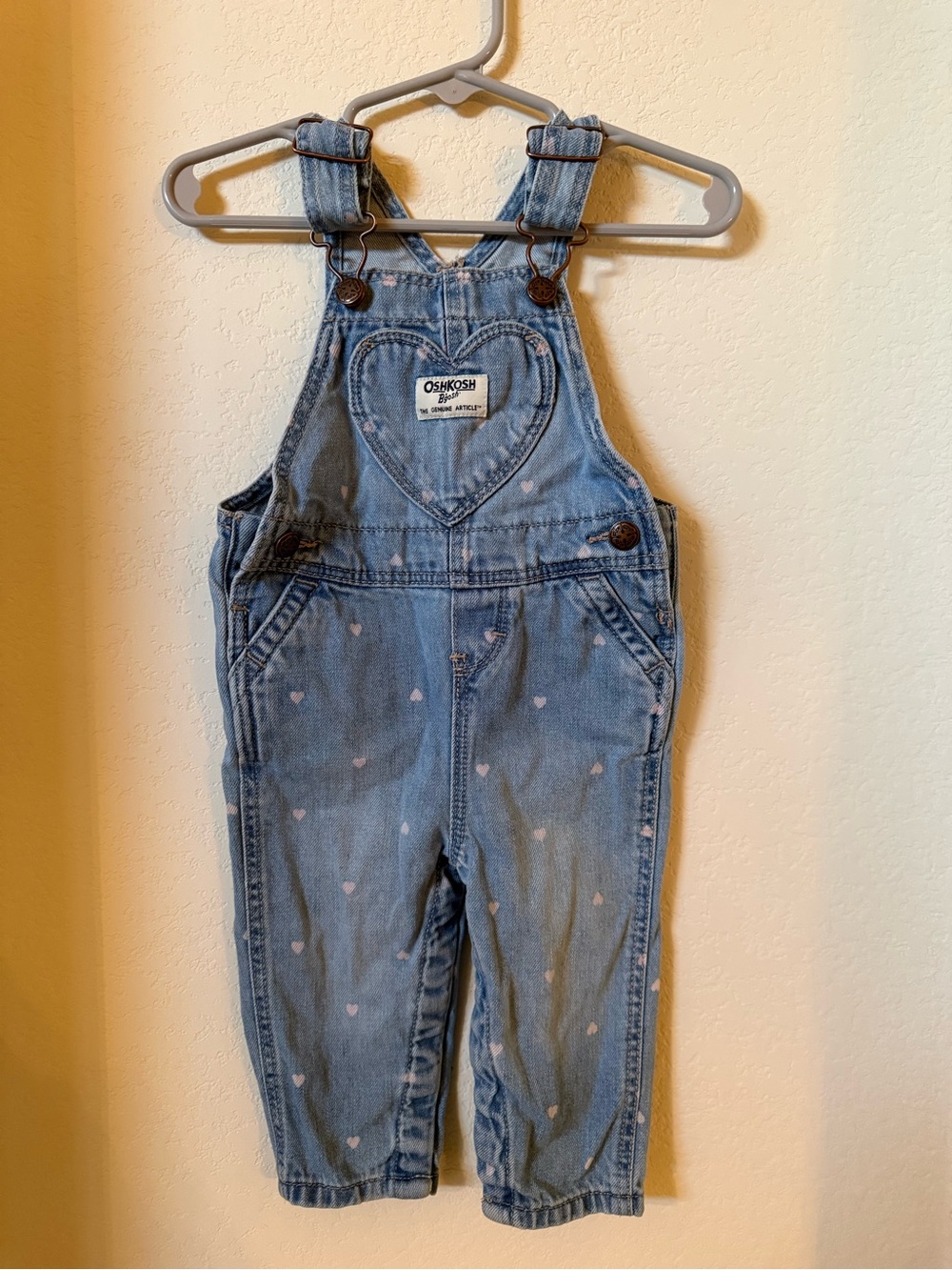 OshKosh B'gosh Light Blue Pink Heart Denim Overalls for Kids